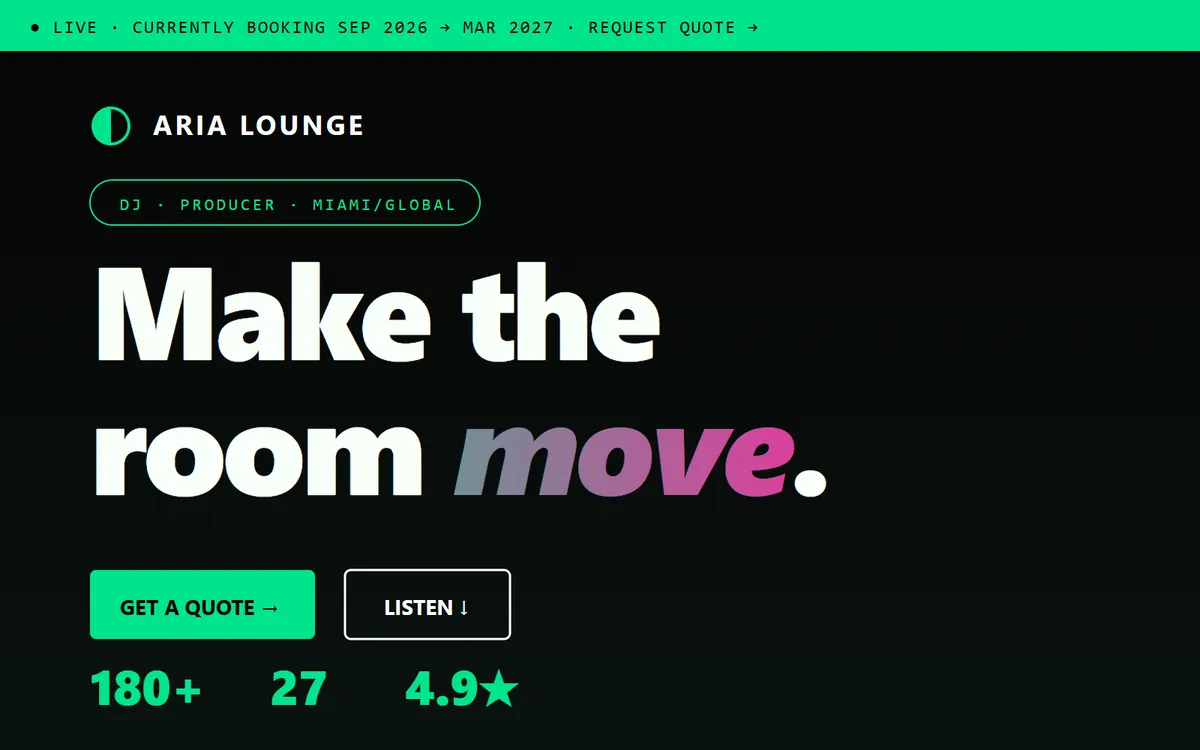 Aria Lounge booking site
